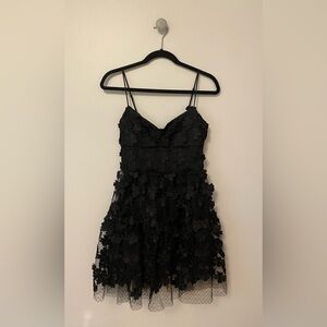 Anthropologie Delfi Collective Black V-Neck floral mini dress, size XS NWT